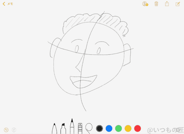 apple pencil とメモで絵を描く例 | ガジェットレビューの匠 Apple Pencil とメモで絵を描てみた例:簡単な顔
