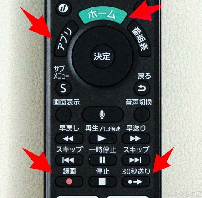 リモコン中段の整理されたボタン群