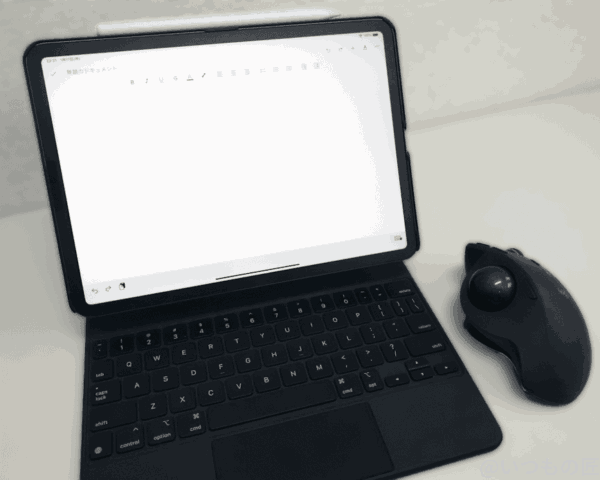 ipadpro-2021-with-pen-and-mouse | ガジェットレビューの匠 筆者のiPad ProとMagic Keyboard、トラックボールの組み合わせ