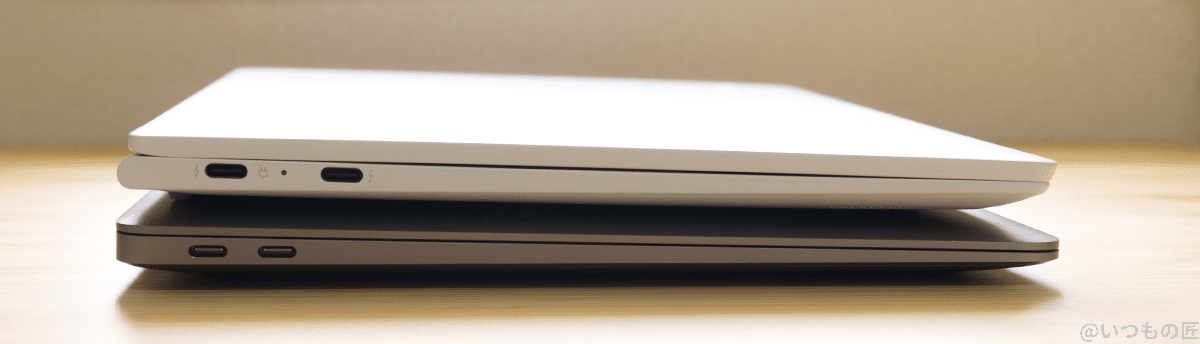 lenovo yoga slim 750i carbonの横面をm1 macbook airと比較 | ガジェットレビューの匠 Lenovo Yoga Slim 750i Carbonの横面をM1 Macbook Airと比較してみた
