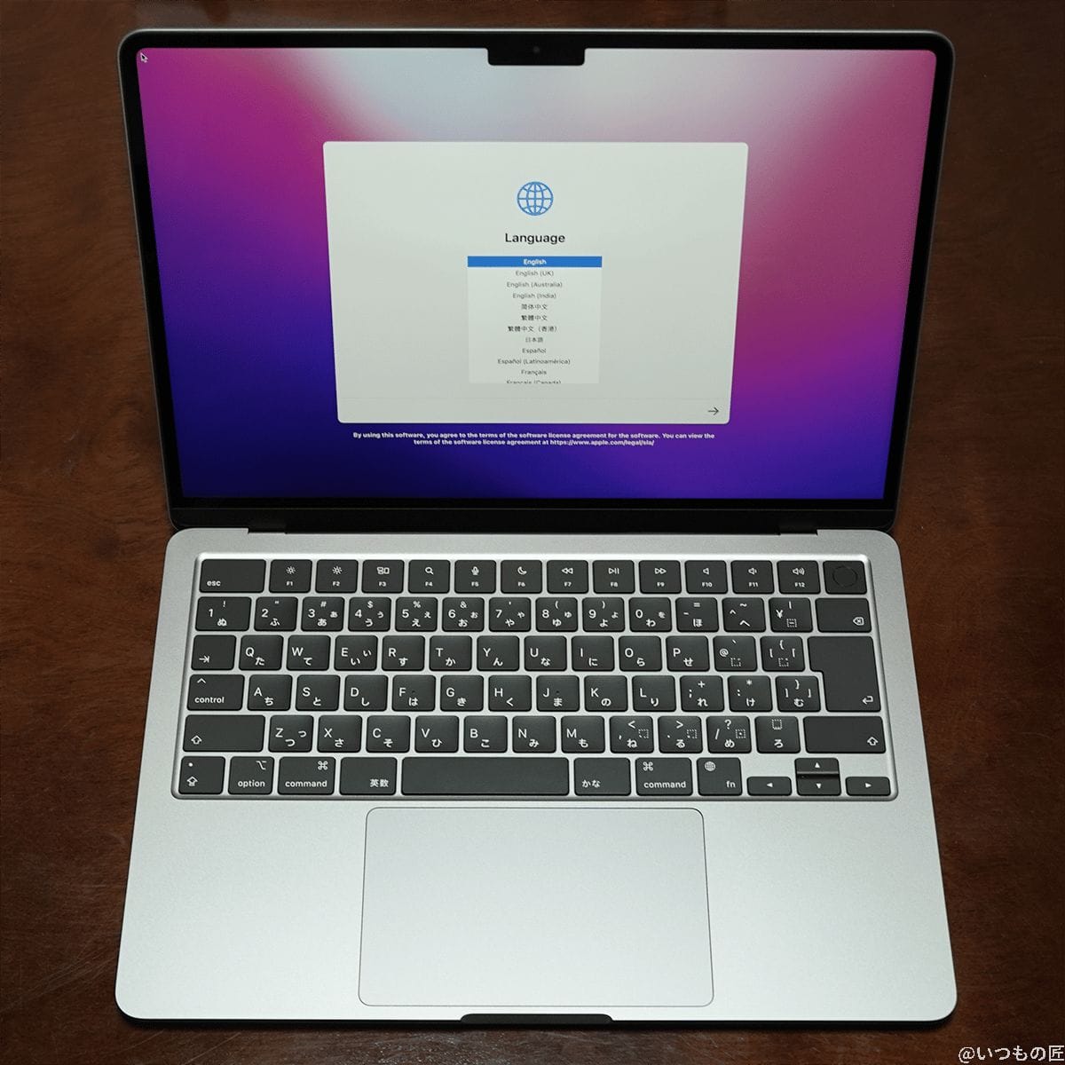 m2 macbook air初起動時の言語選び | ガジェットレビューの匠 M2 MacBook Air初起動時の言語選び画像