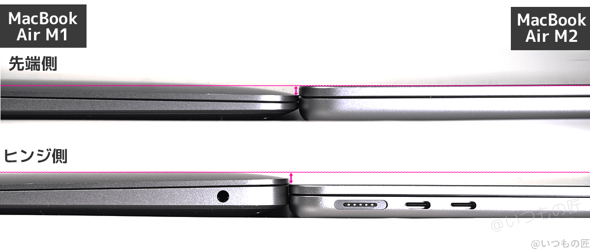 m2 macbook airとm1macbook airの厚さを比較 | ガジェットレビューの匠 M2 MacBook AirとM1MacBook Airの厚さを比較