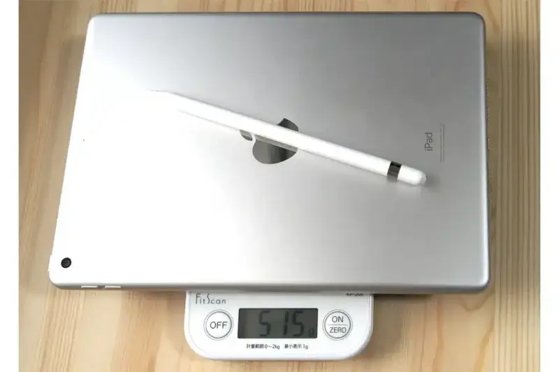 ipad9-weight-with-pencil | ガジェットレビューの匠 無印iPad+Apple Pncilの重さは51.5g。