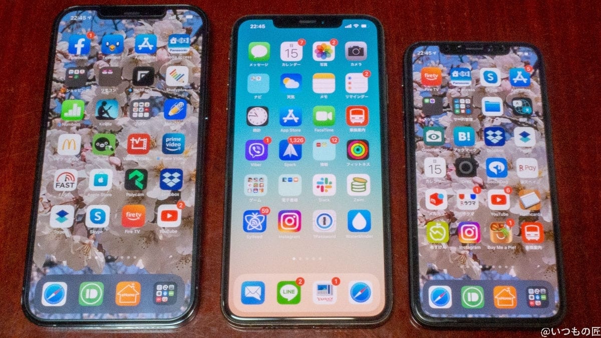 大きい順に iPhone 12 Pro MAXとiPhone XS MAXとiPhone XSとなります。
