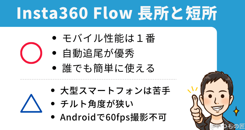 insta360flow-pros-cons | ガジェットレビューの匠 Insta360 flow レビュー
長所と短所