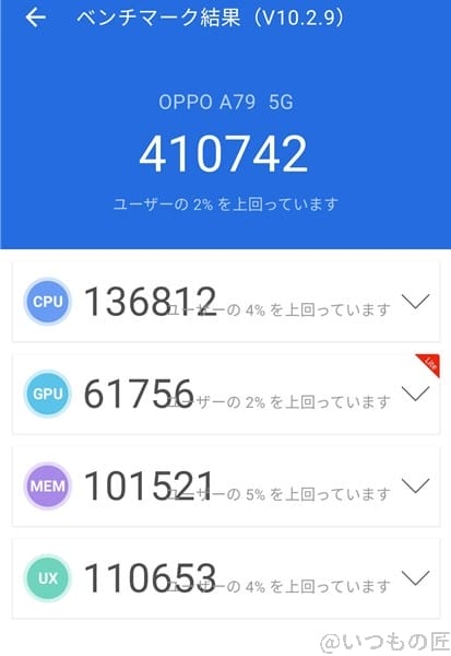 oppo-a79-5g-antutu1 | ガジェットレビューの匠 oppo-a79-5g ベンチマーク Antutu AnTuTu Benchmark V10 計測結果