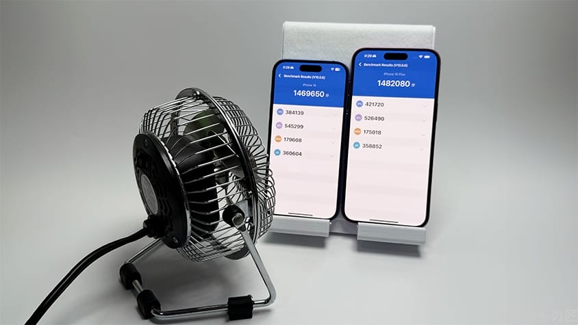 iphone16-plus-cooler | ガジェットレビューの匠 iPhone16 /16 Plus AnTuTu ベンチマーク
扇風機で冷却する