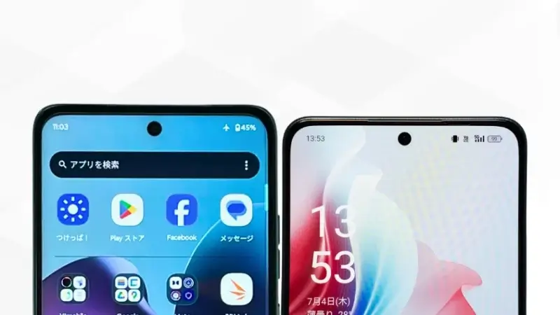 moto g66 5gとoppo reno11 aの比較 正面デザイン イメージ画像 | ガジェットレビューの匠 moto g66 5GとOPPO Reno11 Aの比較 正面デザイン