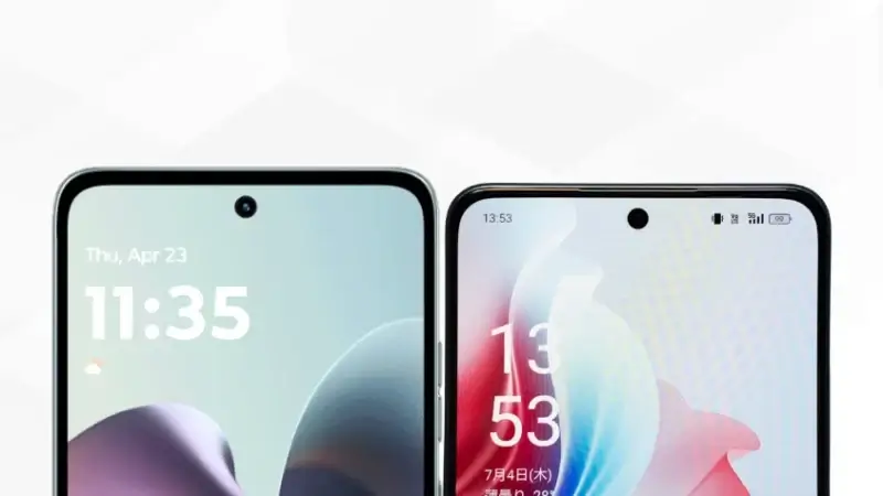 moto g66 5gとoppo reno11 aの比較 正面デザイン イメージ画像 | ガジェットレビューの匠 moto g66 5GとOPPO Reno11 Aの比較 正面デザイン