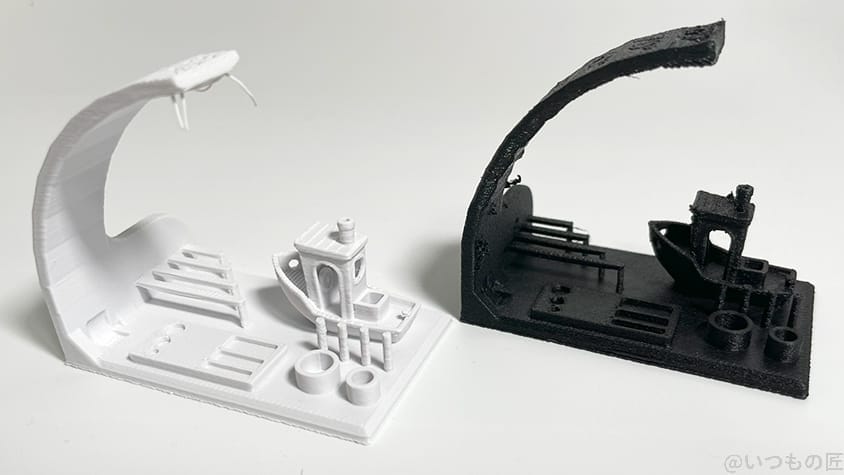 elegoo centauri carbon実機レビュー:出力物(左:abs、右:カーボンファイバー) | ガジェットレビューの匠 ELEGOO Centauri Carbon実機レビュー:出力物(左:ABS、右:カーボンファイバー)