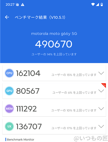 moto g66y 5g ベンチマーク antutu antutu benchmark v10 計測結果 | ガジェットレビューの匠 moto g66y 5G ベンチマーク Antutu AnTuTu Benchmark V10 計測結果