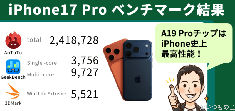 iphone17 pro antutu ベンチマーク ベンチマーク結果まとめ | ガジェットレビューの匠 iPhone17 Pro AnTuTu ベンチマーク ベンチマーク結果まとめ